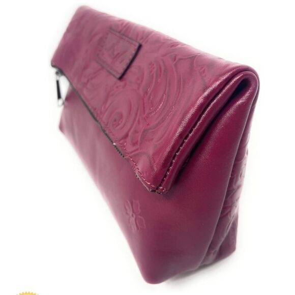 Patricia Nash Valerie Tooled Leather Fold-Over Wristlet- Magenta - Picture 3 of 8